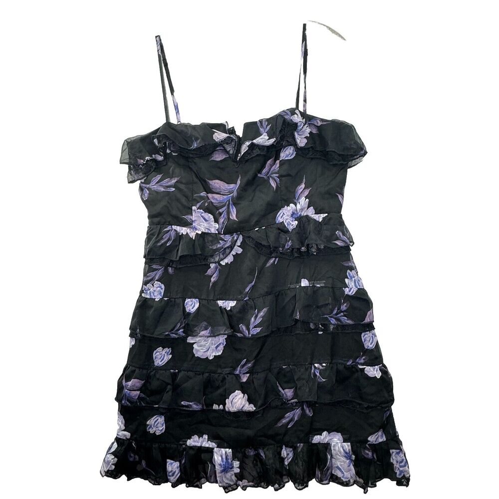 Tobi Black Lace Mini Overlay Dress Size Medium Fairy Goth Whimsigoth Ruffle